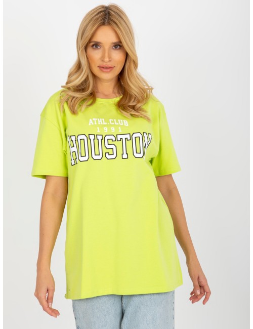 Miętowy luźny t-shirt z nadrukiem
