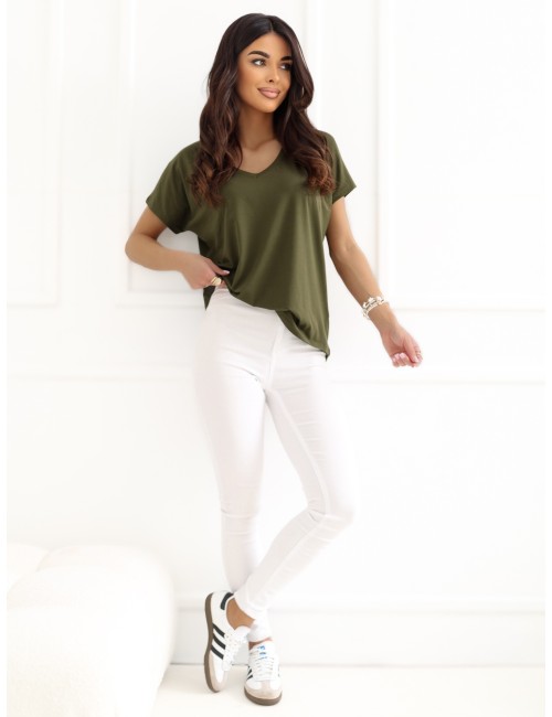 Gładki t-shirt basic z dekoltem V Emory