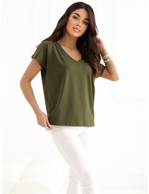 Gładki t-shirt basic z dekoltem V Emory