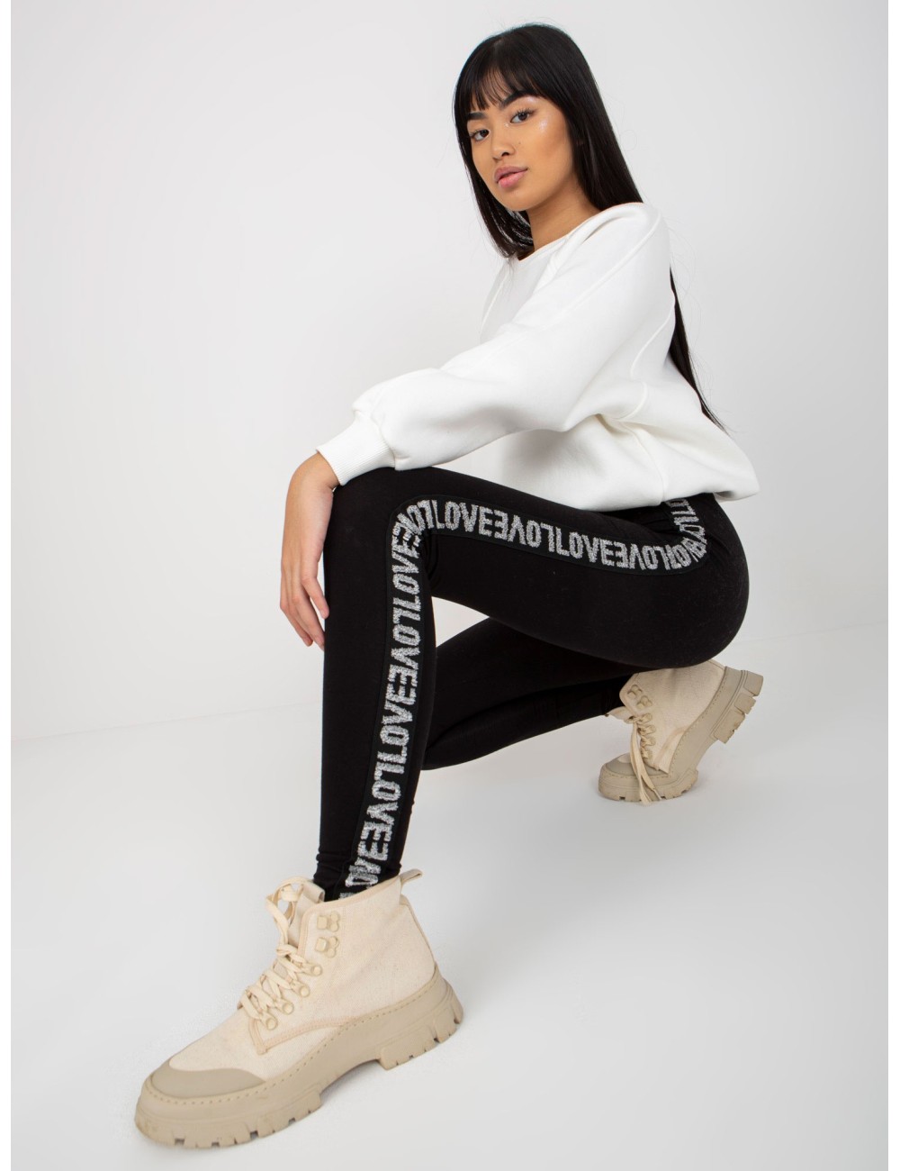 Damskie legginsy casualowe z lampasami