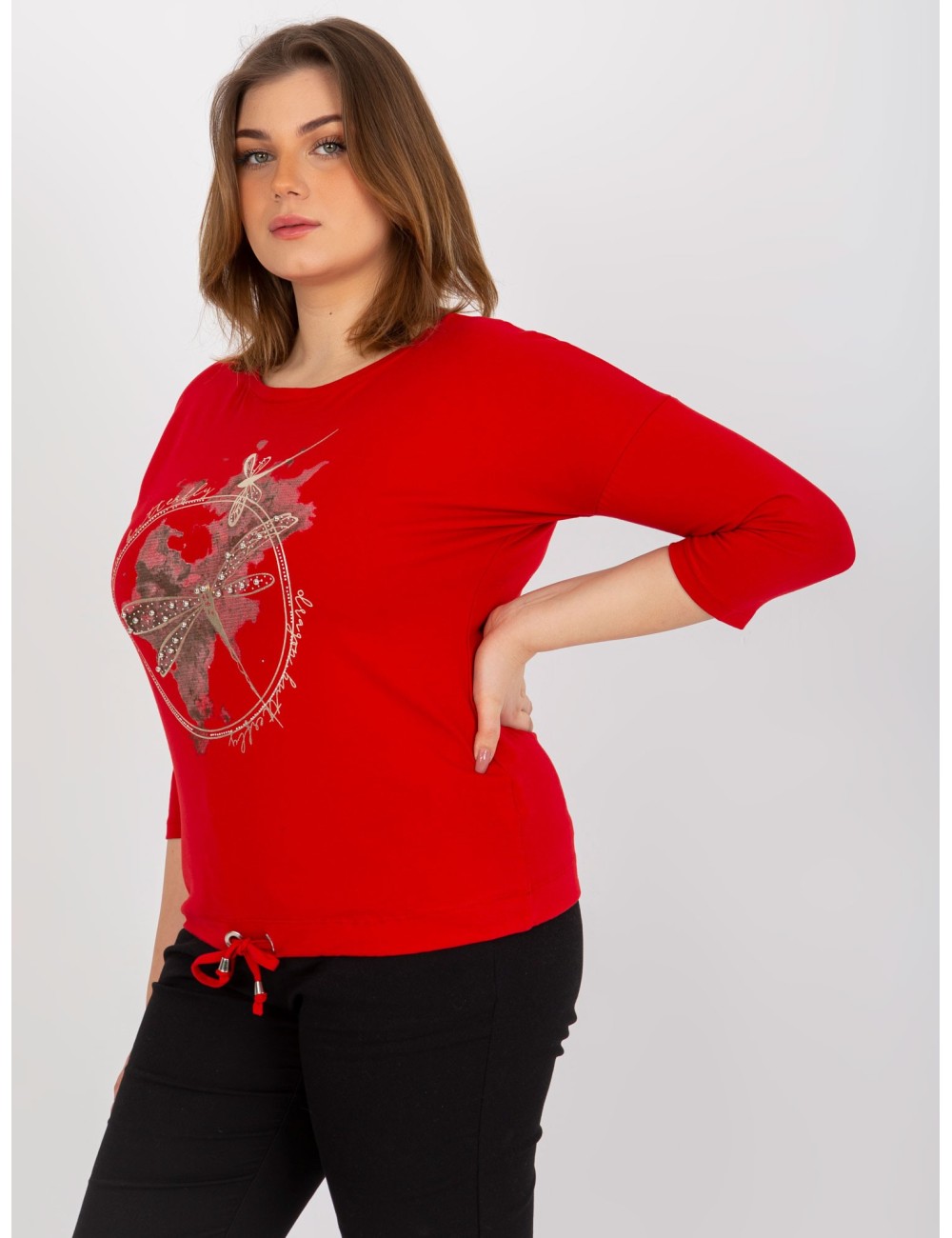 Bluzka plus size z rękawem 3/4 i nadrukiem