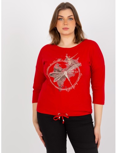 Bluzka plus size z rękawem 3/4 i nadrukiem