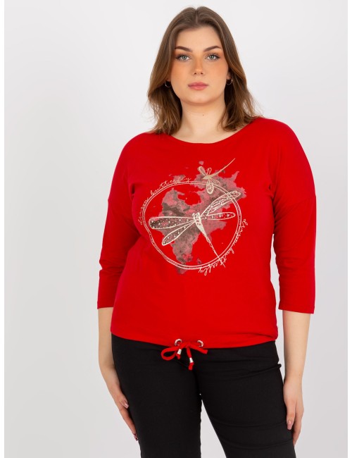 Bluzka plus size z rękawem 3/4 i nadrukiem