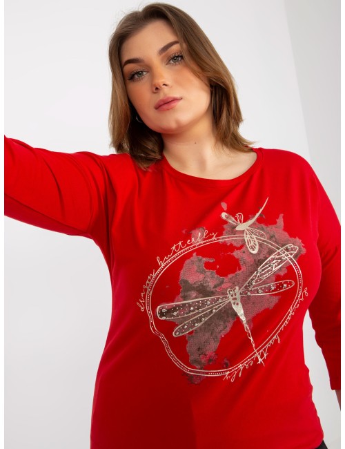 Bluzka plus size z rękawem 3/4 i nadrukiem