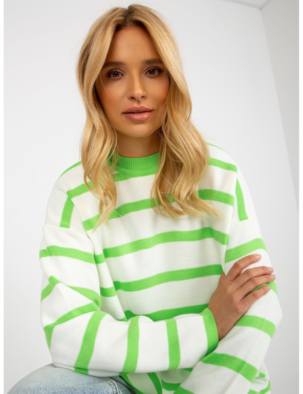 Sweter oversize w paski z wełną RUE PARIS