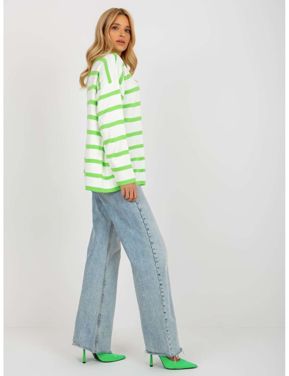 Sweter oversize w paski z wełną RUE PARIS