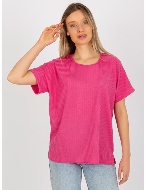 Prążkowana bluzka oversize z krótkim rękawem