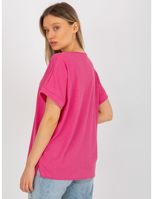 Prążkowana bluzka oversize z krótkim rękawem