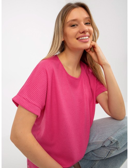 Prążkowana bluzka oversize z krótkim rękawem