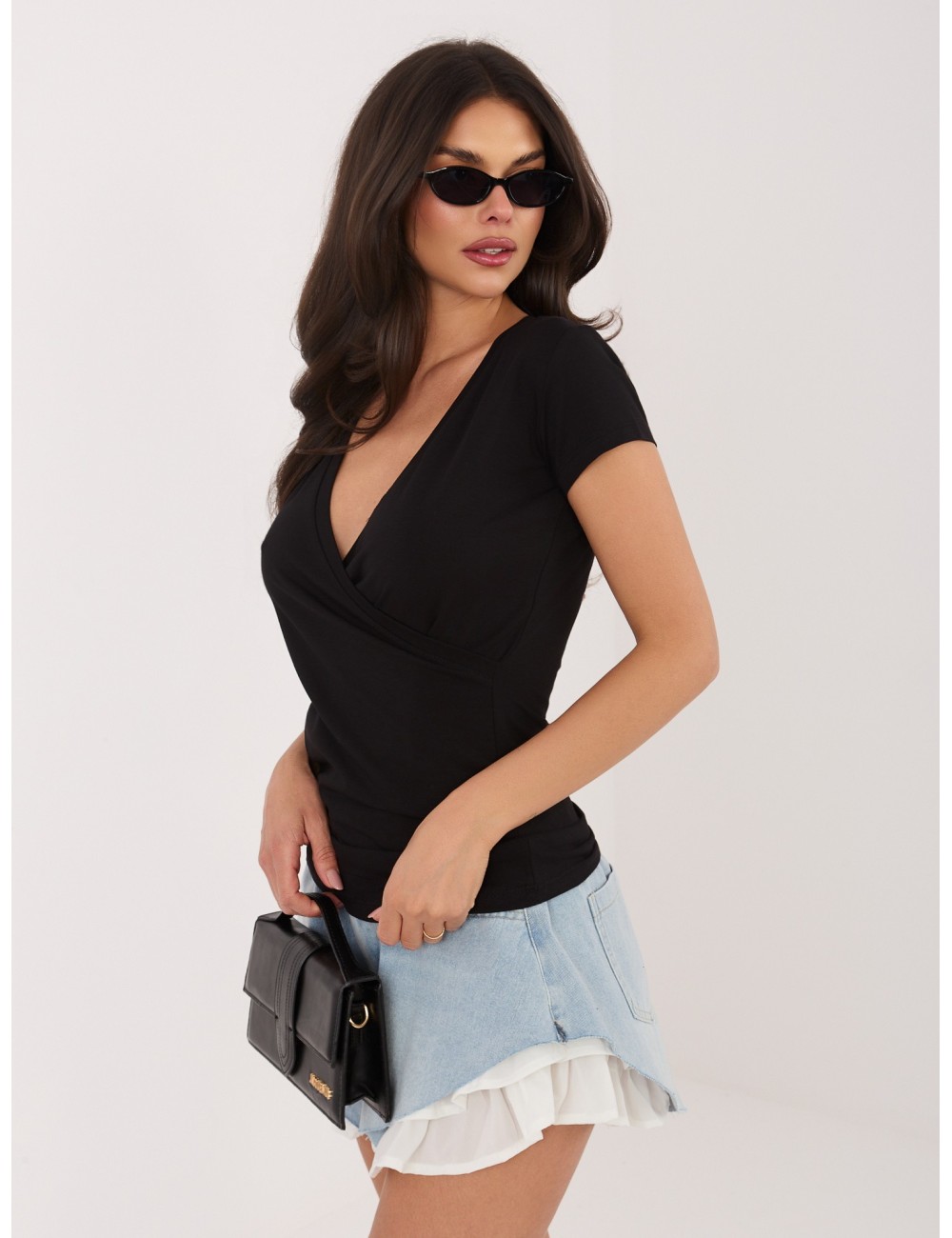 RUE PARIS Miętowy kopertowy t-shirt