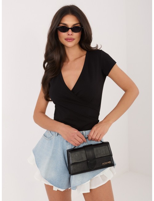 RUE PARIS Miętowy kopertowy t-shirt