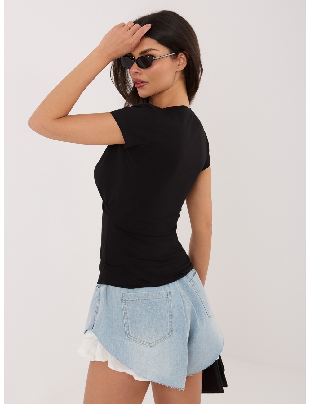 RUE PARIS Miętowy kopertowy t-shirt