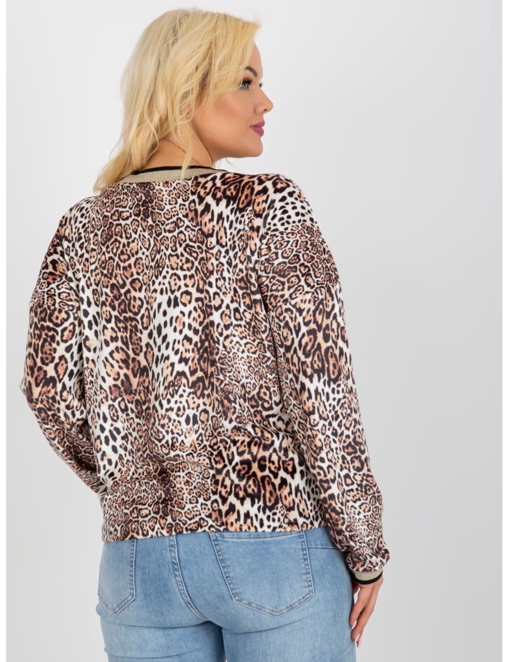 Beżowo-czarna welurowa bluzka plus size z nadrukiem
