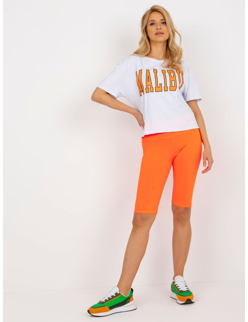 Biało-fluo komplet letni z t-shirtem z napisem