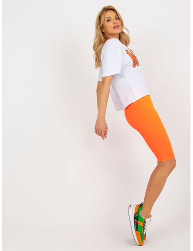 Biało-fluo komplet letni z t-shirtem z napisem