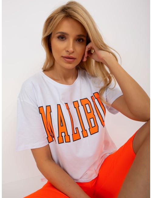 Biało-fluo komplet letni z t-shirtem z napisem