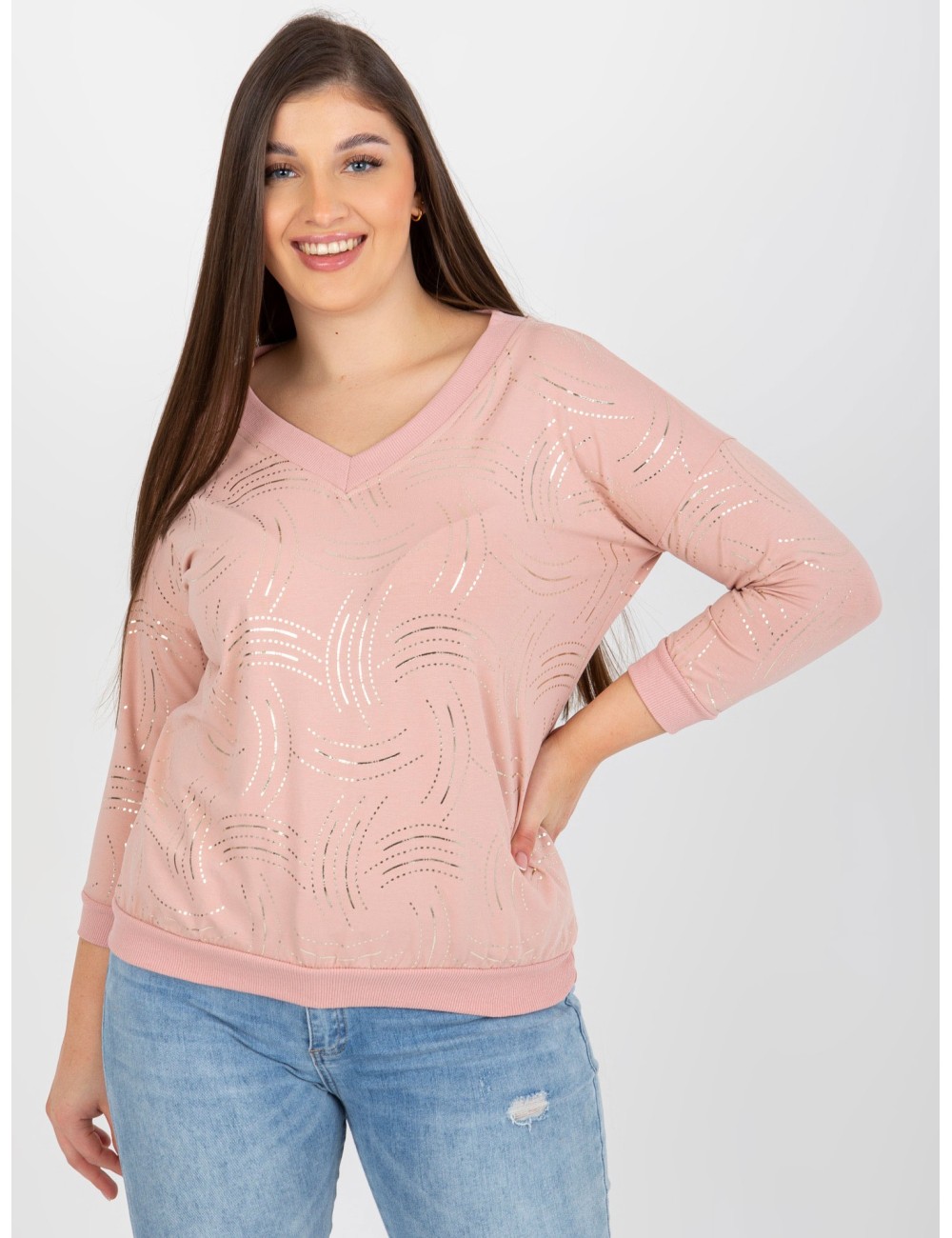 Khaki damska plus size z nadrukiem i dekoltem V
