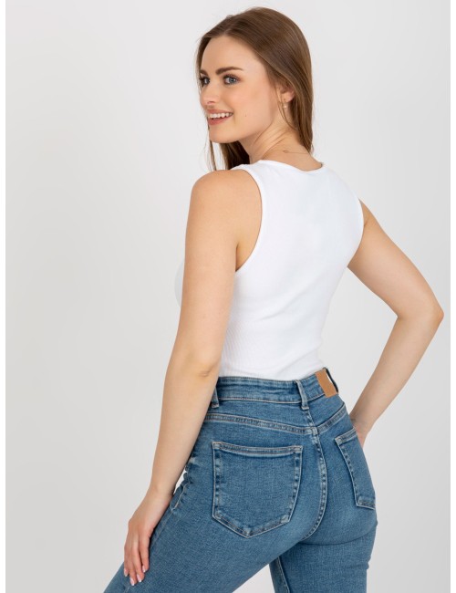 Prążkowane body basic z dekoltem V