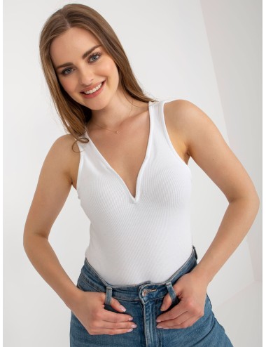 Prążkowane body basic z dekoltem V