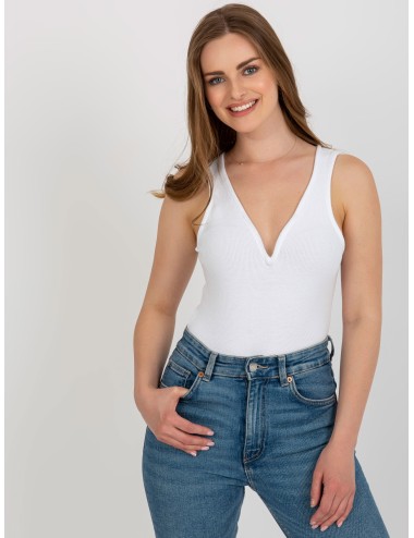 Prążkowane body basic z dekoltem V
