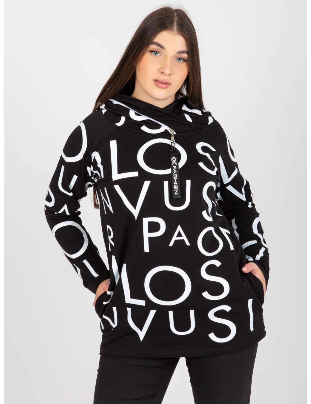 Damska bluza plus size z kapturem i literami