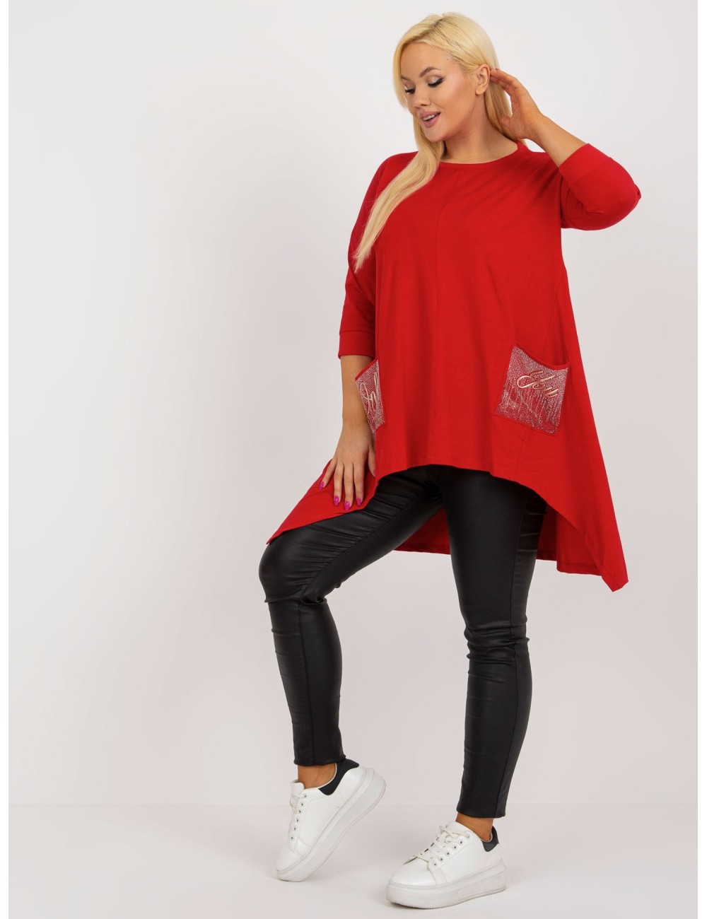 Długa bluzka plus size z rękawem 3/4