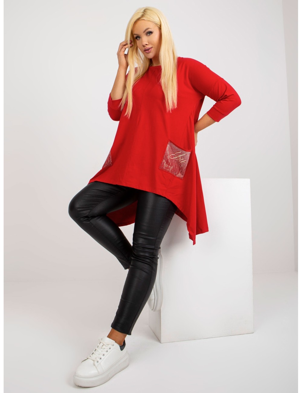 Długa bluzka plus size z rękawem 3/4