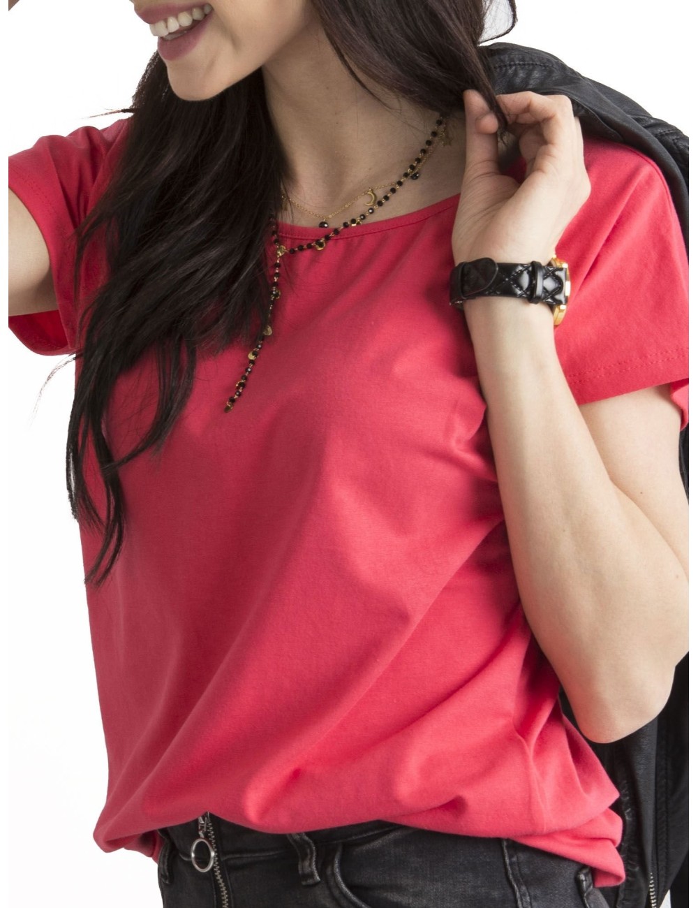 T-shirt basic ciemnokoralowy