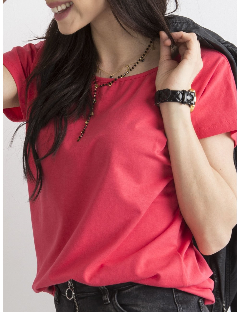 T-shirt basic ciemnokoralowy