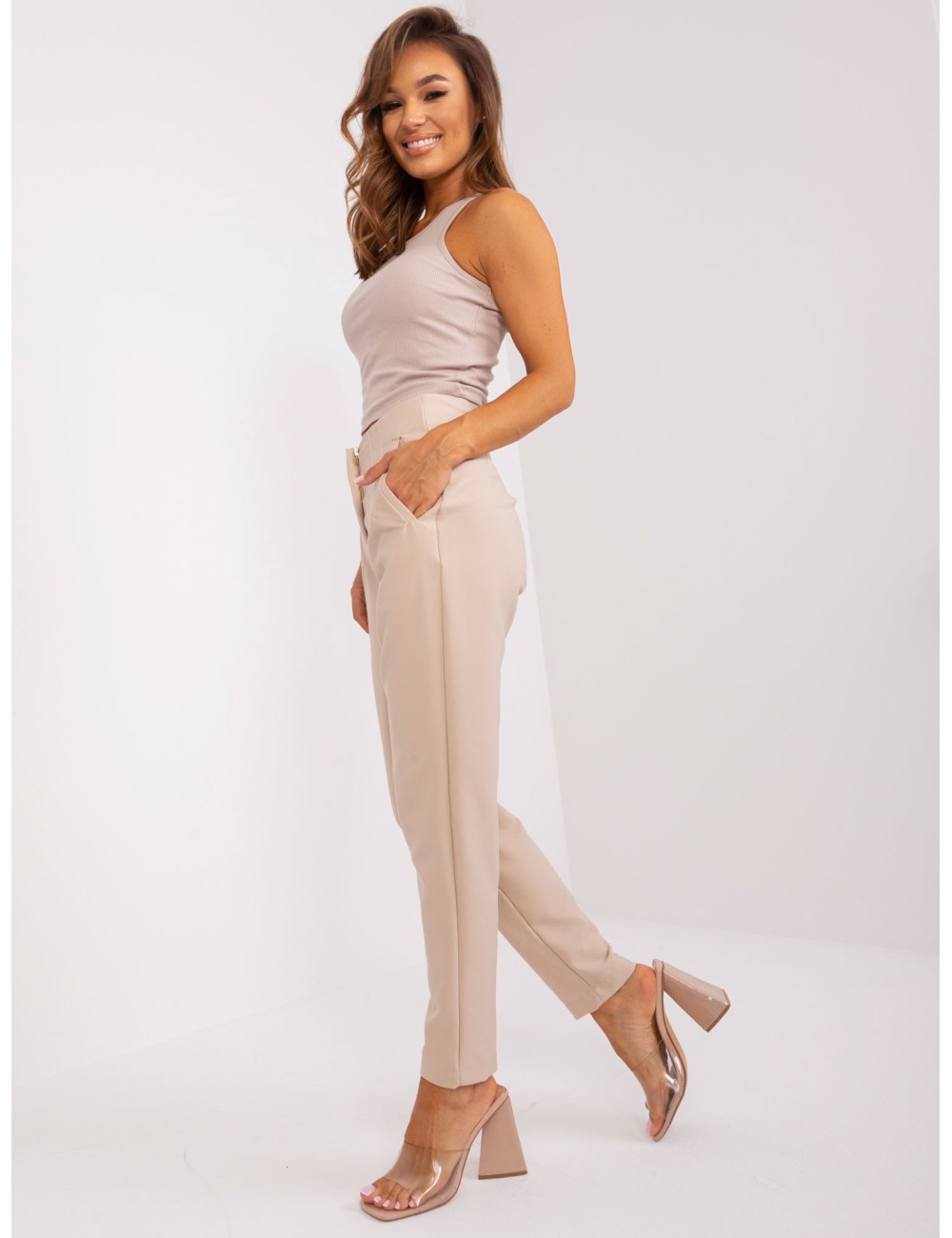 Brązowe proste spodnie eleganckie OCH BELLA