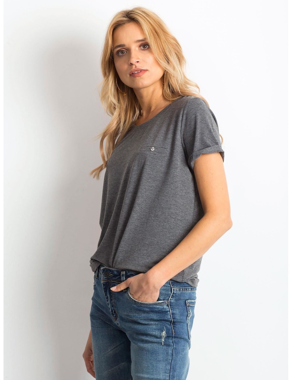 Bawełniany melanżowy t-shirt damski basic