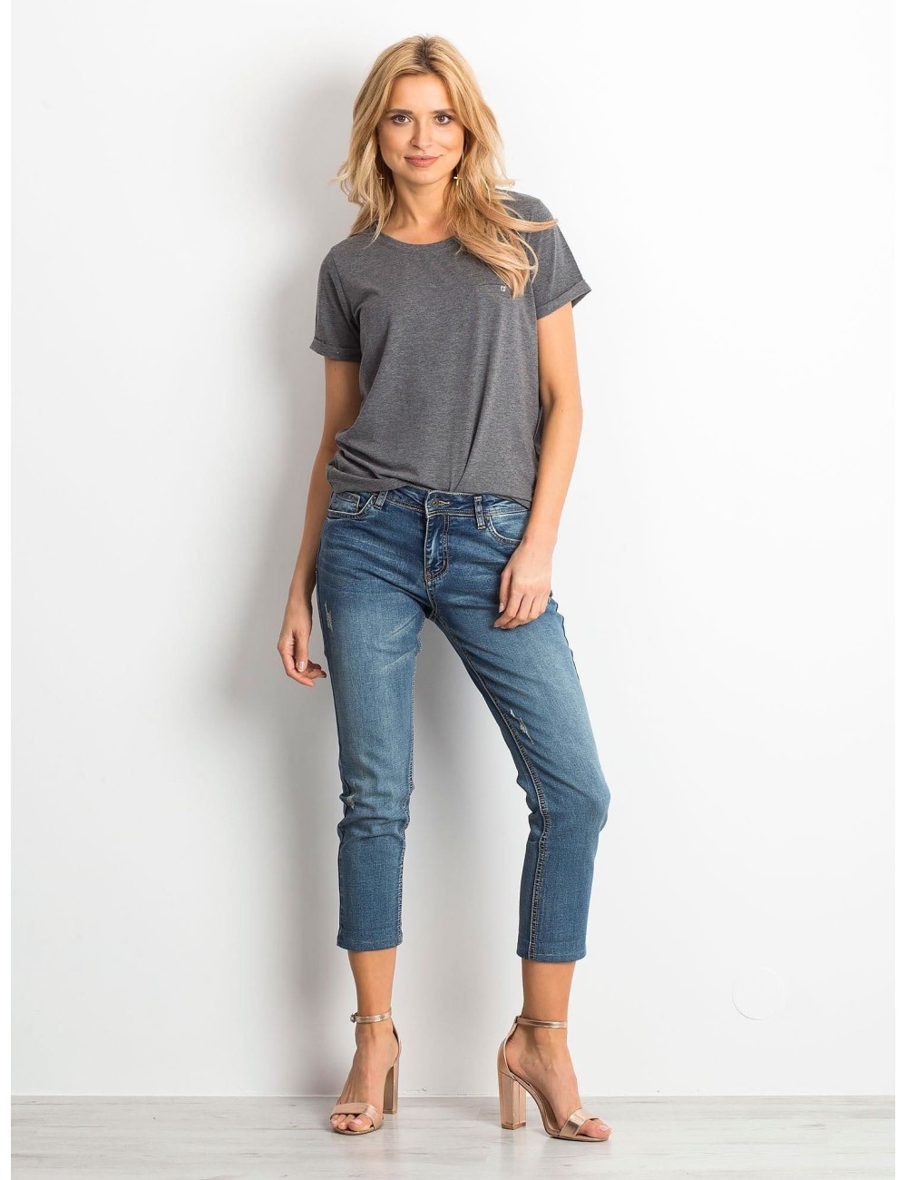 Bawełniany melanżowy t-shirt damski basic