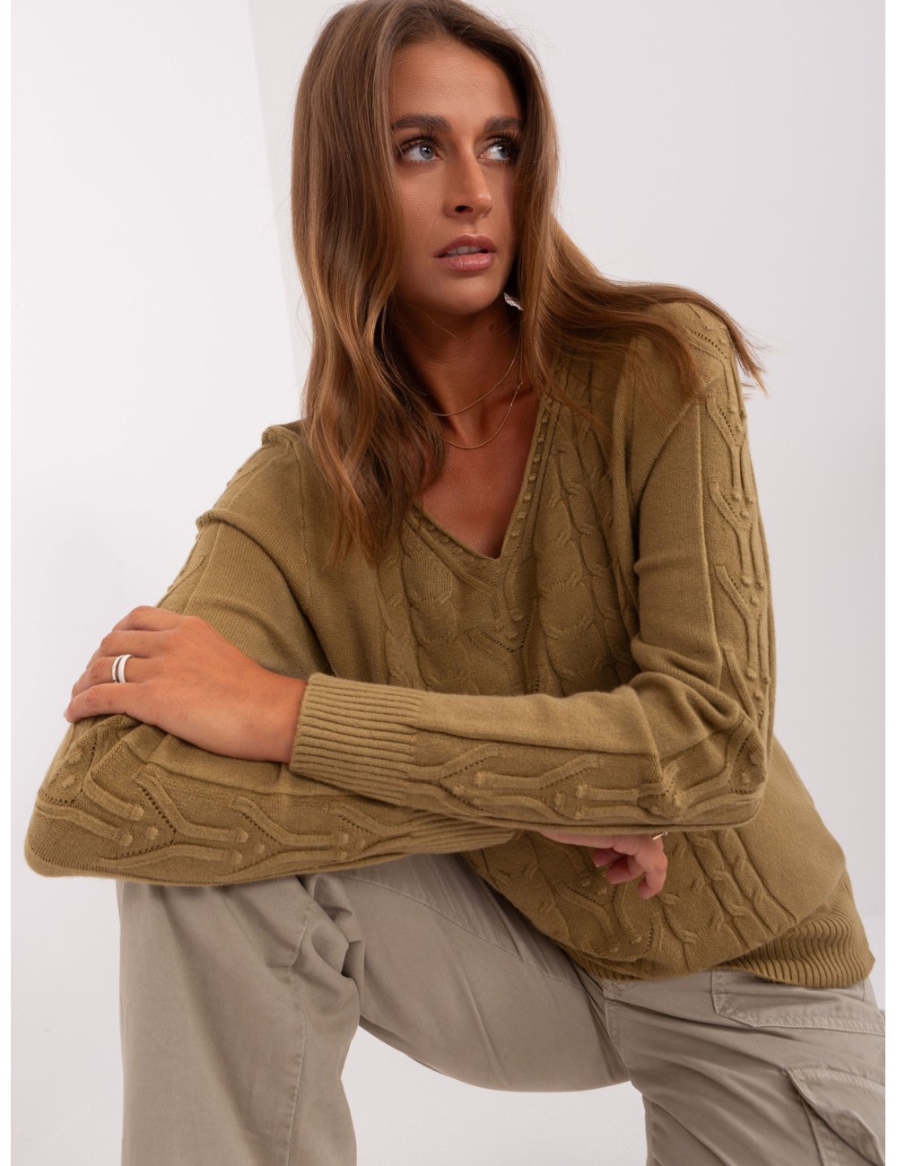 Sweter z warkoczami z bawełną