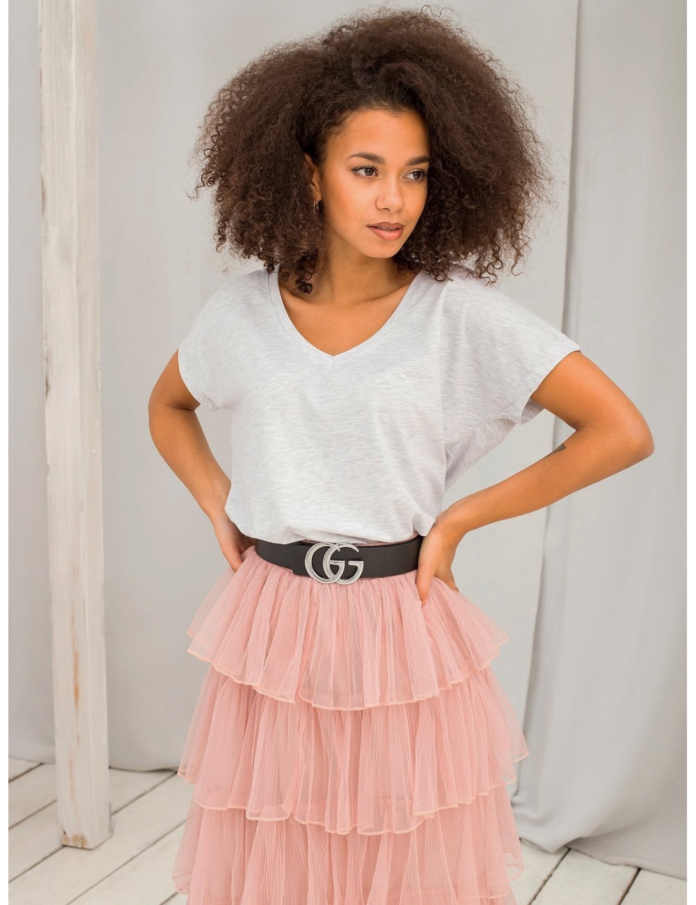 Melanżowy t-shirt V-neck