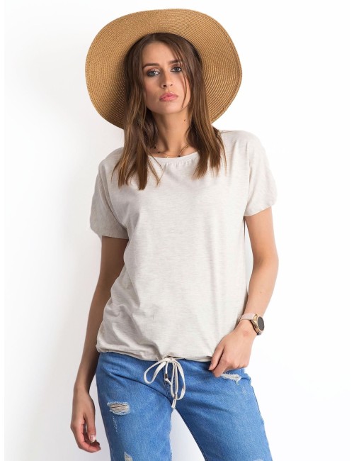 Damski melanżowy t-shirt z bawełny beżowy