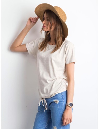 Damski melanżowy t-shirt z bawełny beżowy