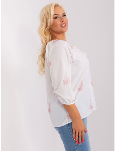 Biało-bródnoróżowa bluzka plus size we wzory