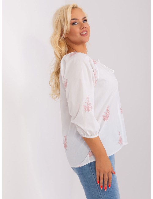 Biało-bródnoróżowa bluzka plus size we wzory