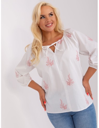 Biało-bródnoróżowa bluzka plus size we wzory