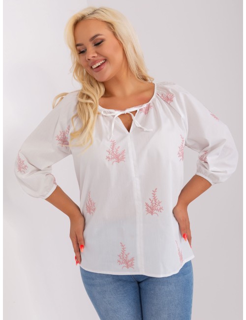 Biało-bródnoróżowa bluzka plus size we wzory