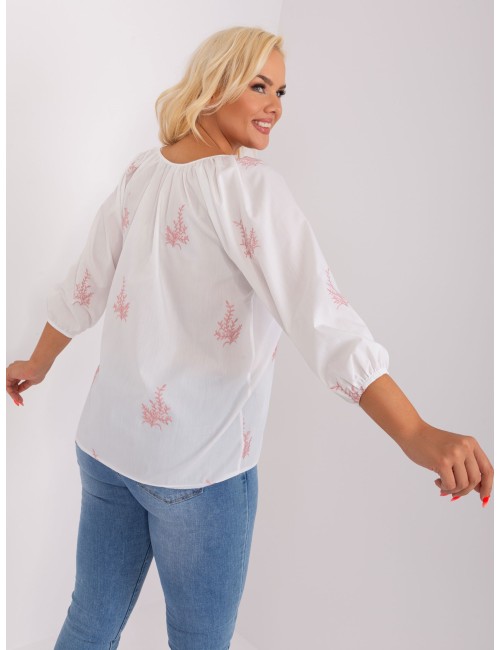 Biało-bródnoróżowa bluzka plus size we wzory