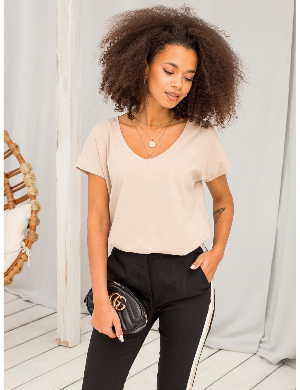 Bawełniany t-shirt V-neck