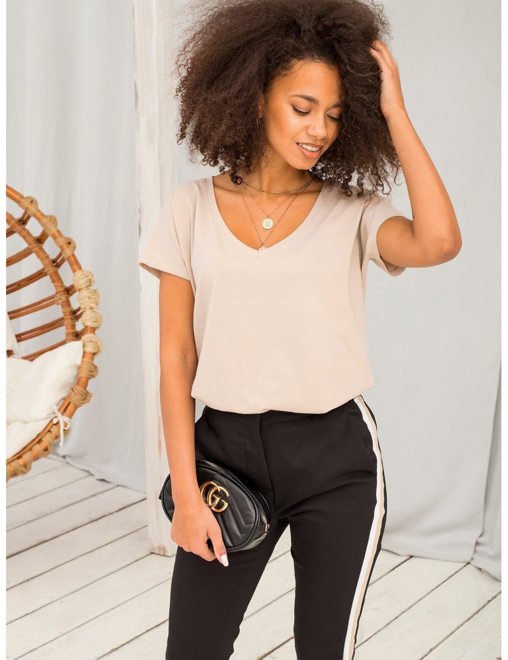 Bawełniany t-shirt V-neck