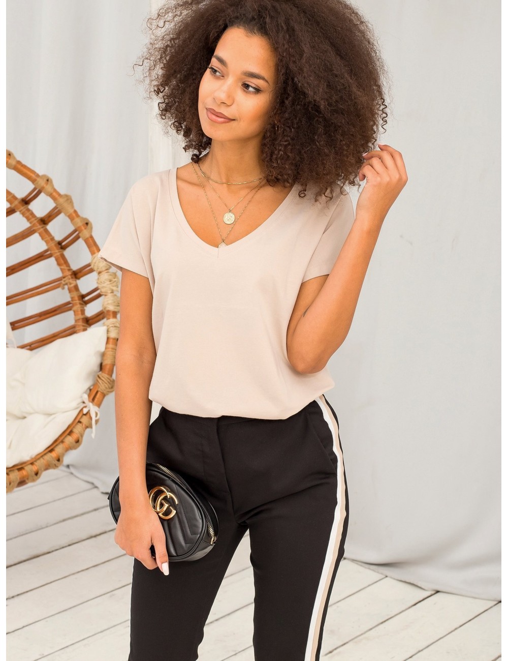 Bawełniany t-shirt V-neck