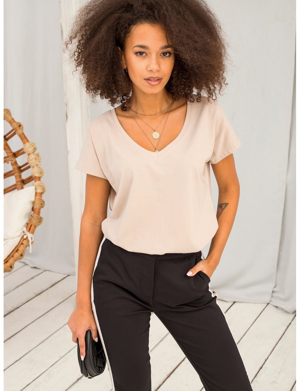 Bawełniany t-shirt V-neck