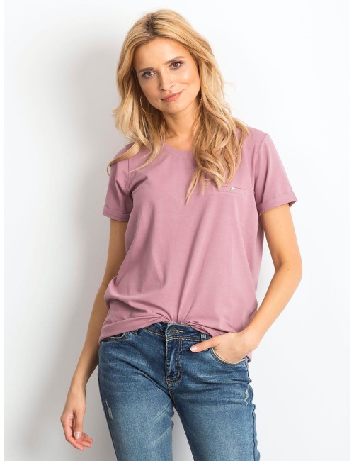 Bawełniany t-shirt damski basic brudnoróżowy