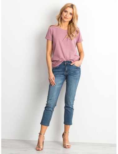 Bawełniany t-shirt damski basic brudnoróżowy