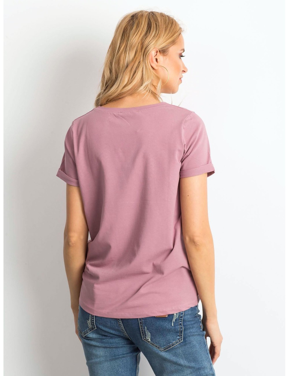 Bawełniany t-shirt damski basic brudnoróżowy