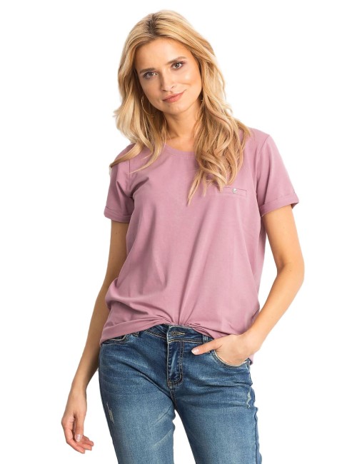 Bawełniany t-shirt damski basic brudnoróżowy