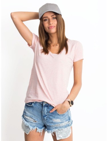 Melanżowy t-shirt w serek różowy